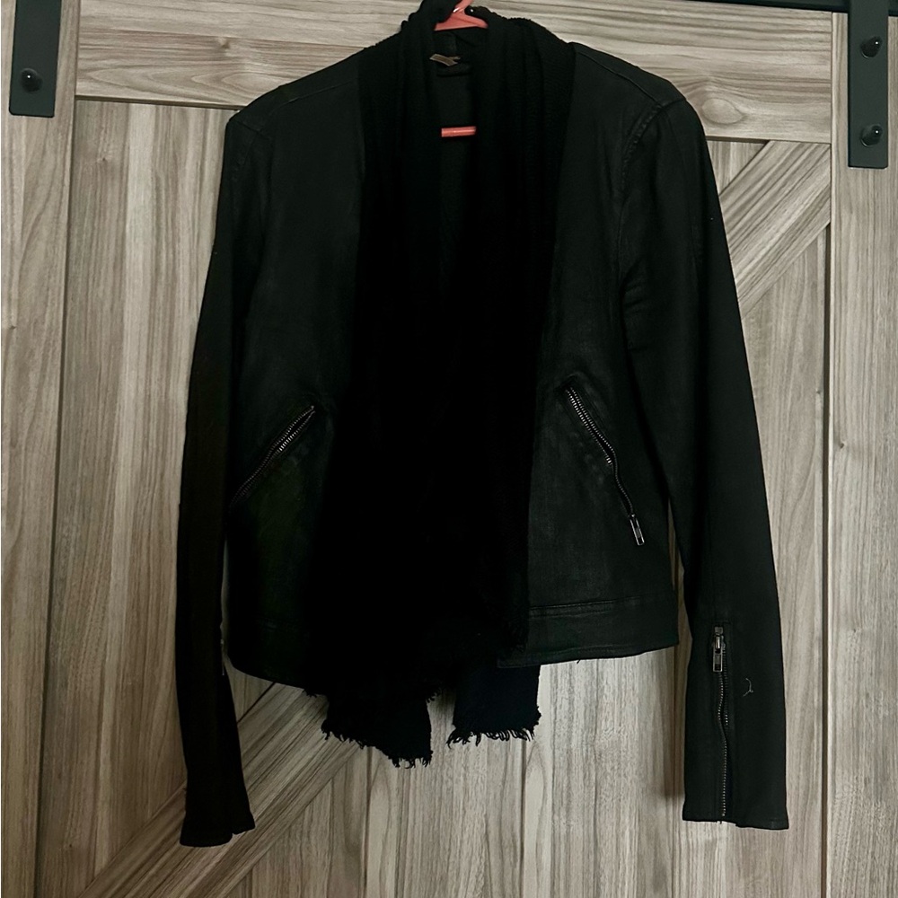 Free People Black Denim Motorcycle Jacket